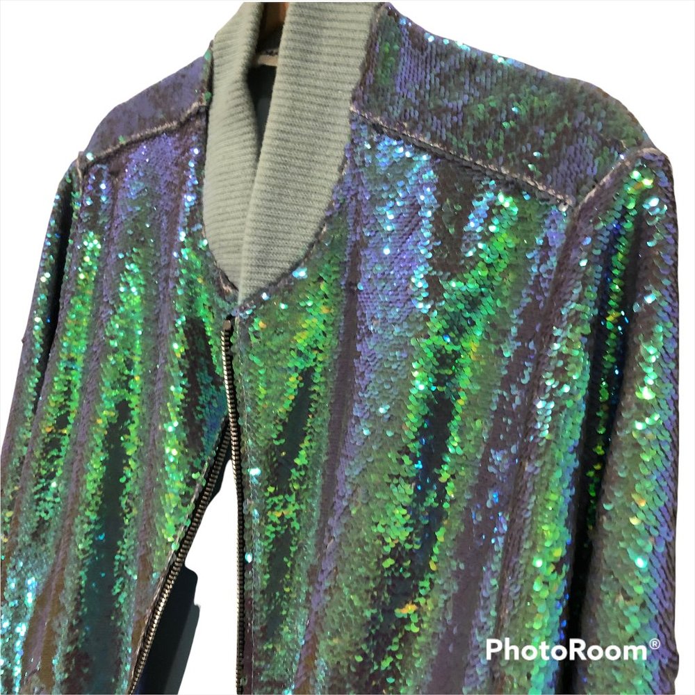 DAF ORLVOSKY Premium Streetwear INCREDIBLE green sequin bomber jacket XL UNISEX